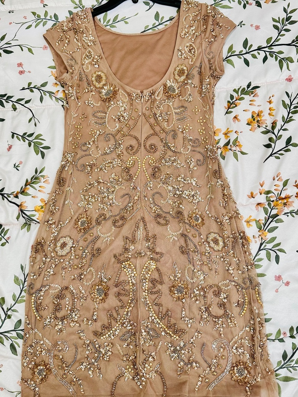 Aiden Mattox Embellished Nude Beaded Cap-Sleeve cocktail/formal Dress - Picture 2 of 6
